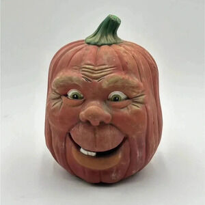 VTG 89'Scioto Mold Ceramic Halloween Face Orange Pumpkin Jack O Lantern NO LIGHT